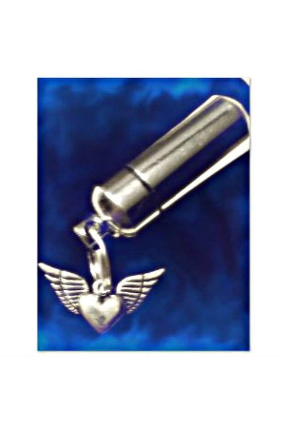 Winged Heart Anointing Oil Vial / Keychain with Laser Engraved Heart - Includes Velvet Pouch & Funnel