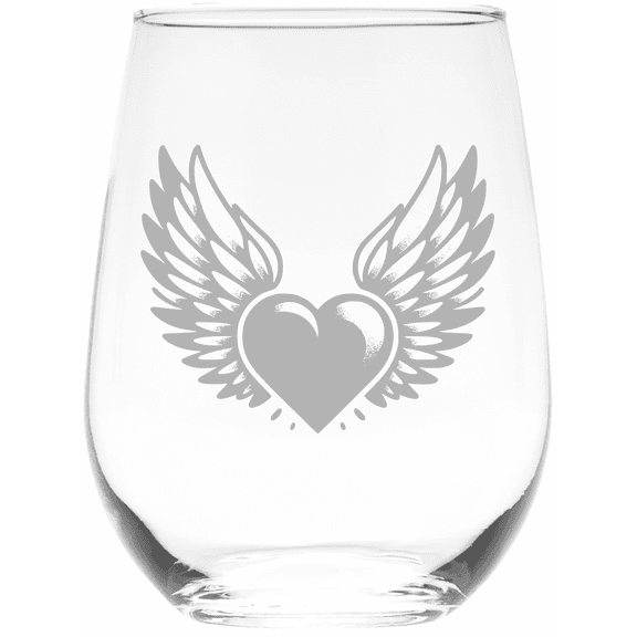 C&M Personal Gifts 17 oz Winged Heart Design Stemless Wine Glass