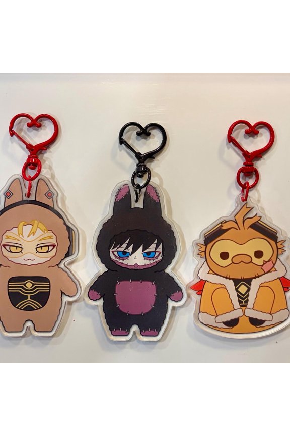 Winged Hero & Patchwork Villain Hand-Drawn Keychains (1 keychain)
