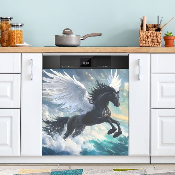 Winged Horse Dishwasher Magnet Cover Reuseable Refrigerator Magnet Cover Decal Kitchen Fridge Microwave Stickers Hoilday Party Decor 23 x 26 inch