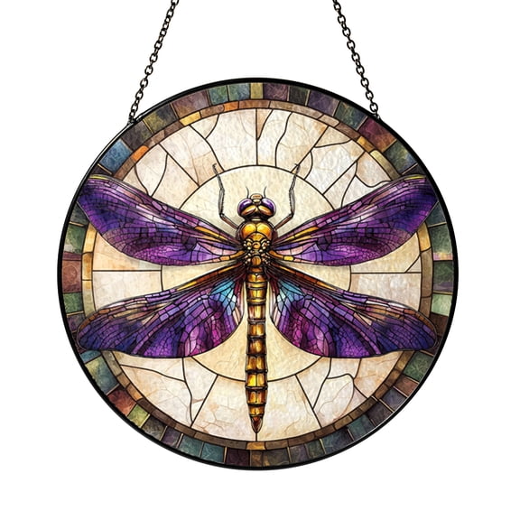 Winged Insect Stained Glass Suncatcher – Purple Window Hanging Art