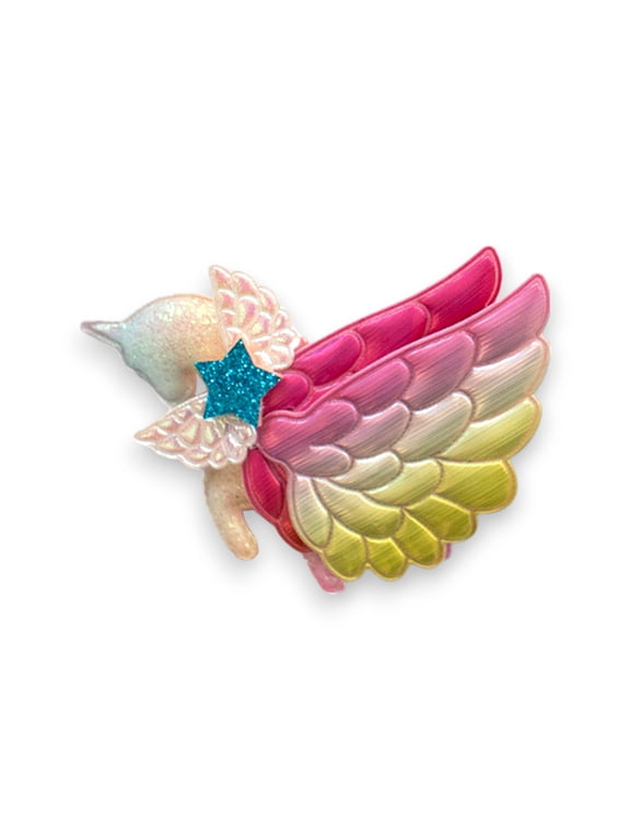 Winged Ombre Rainbow Unicorn Hair Clip for Girls - Random Gradient Colors - 1 Pack - Summer Crystal
