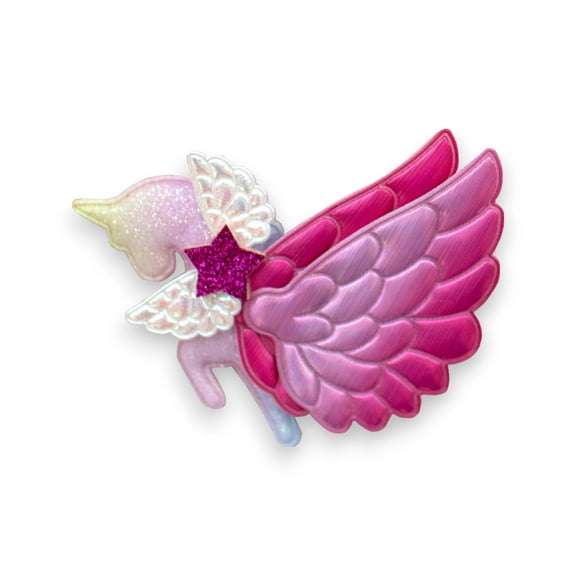 Winged Ombre Rainbow Unicorn Hair Clip for Girls - Random Gradient Colors - 1 Pack - Summer Crystal