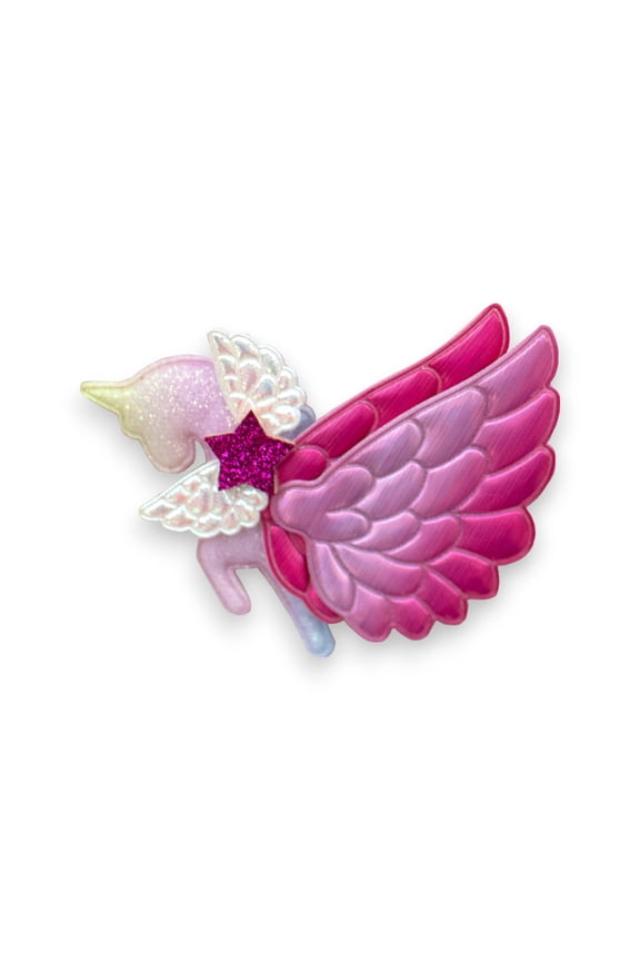Winged Ombre Rainbow Unicorn Hair Clip for Girls - Random Gradient Colors - 1 Pack - Summer Crystal