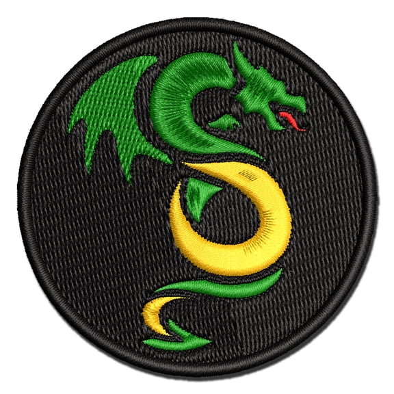 Winged Serpent Dragon Applique Multi-Color Embroidered Iron-On Patch - 3.5 Inch Large