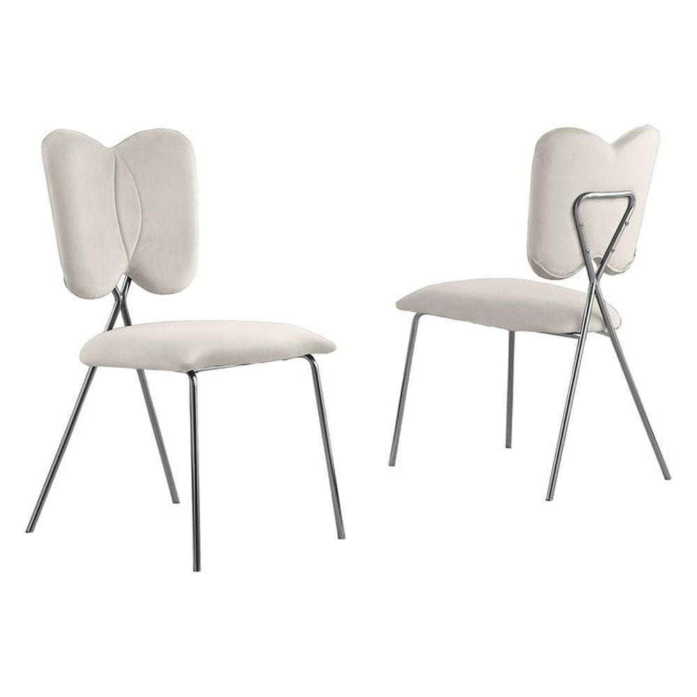 Cream Velvet Chrome High-Back Side Chair Set of 4