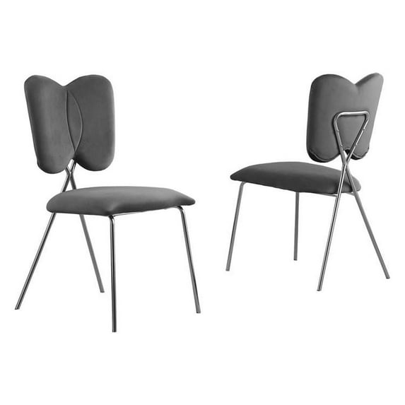 Winged Side Chairs with Dark Gray Velvet and Silver Chrome Base (Set of 4)