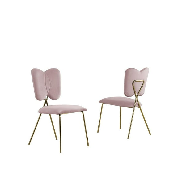 Winged Side Chairs with Pink Velvet and Gold Chrome Base (Set of 4)