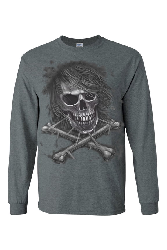 Winged Skull Graphic T-shirt Long Sleeve Mens