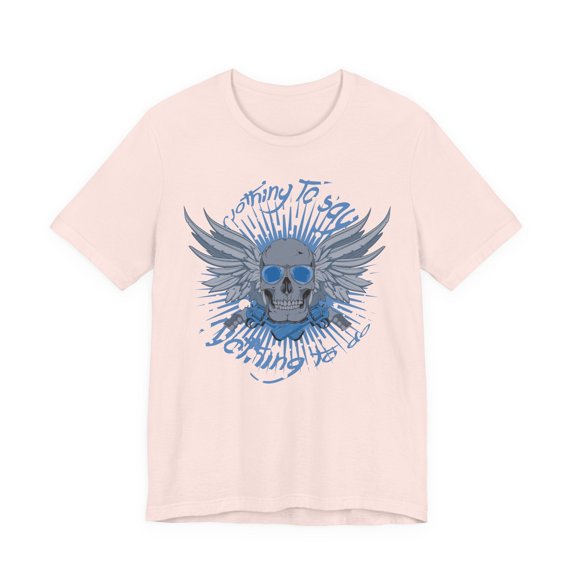 Winged Skull Graphic Tee | Blue Skull with Wings, Radiant Burst
