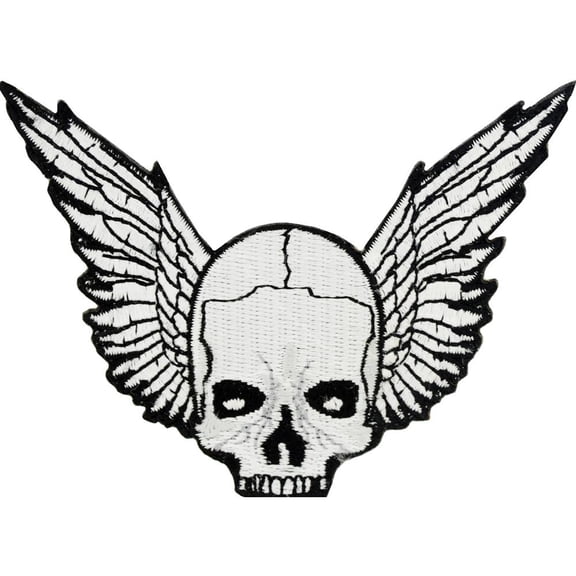 Winged Skull Patch Black & White 3"
