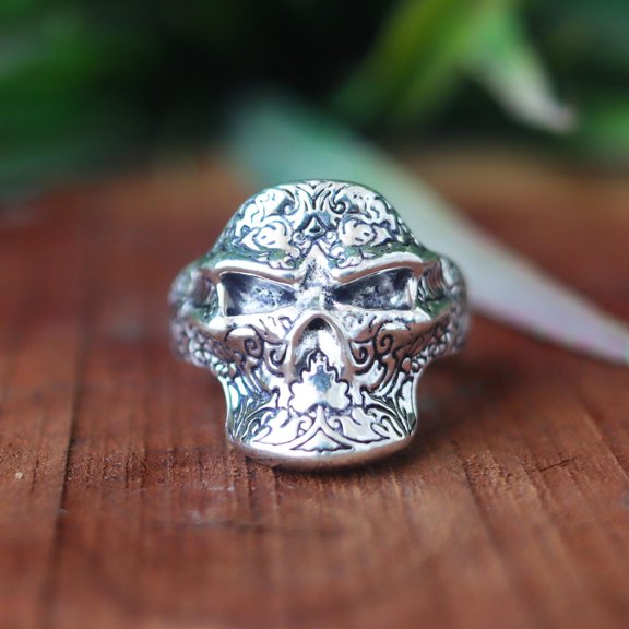 Winged Skull Ring, 925 Sterling Silver Ring, Gothic Biker Style, Bold Silver Ring, Statement Ring, Boho Jewelry, Hello wen Ring, Men's Ring*