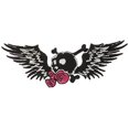 thumbnail image 1 of Winged Skull & Roses - Skulls - Iron on or Sew on Embroidered Patch, 1 of 1