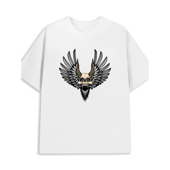 Greenink Winged Skull Tee men 180G Cotton white Funny Unisex Shirt Graphic tshirts Original Unisex Shirt Graphic tshirts Funny Unisex Shirt Cotton tshirts