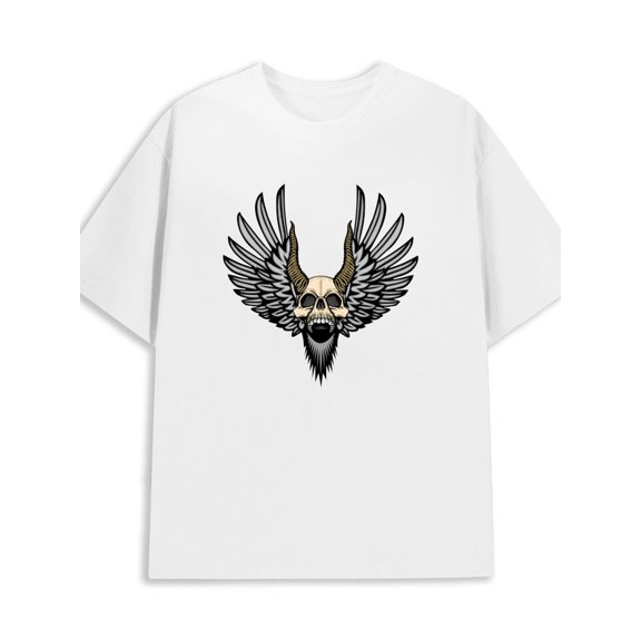 Winged Skull Tee men 180G 100% Cotton white Funny Unisex Shirt Graphic tshirts Original Unisex Shirt Graphic tshirts Funny Unisex Shirt Cotton tshirts