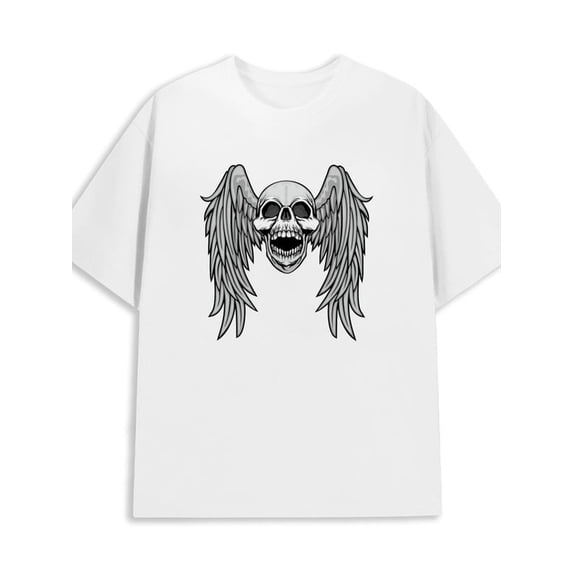 Greenink Winged Skull Tee men's 180G Cotton white Funny Unisex Shirt Printed tshirts Vintage Unisex Shirt Graphic tshirts Original Unisex Shirt Short Sleeve tshirts