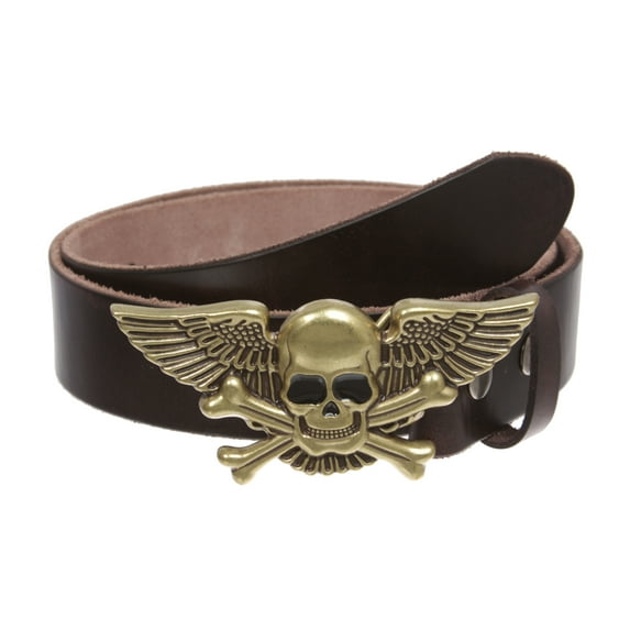 Winged Skull Zinc Alloy Belt Buckle on 1.5" Snap-On Leather Strap