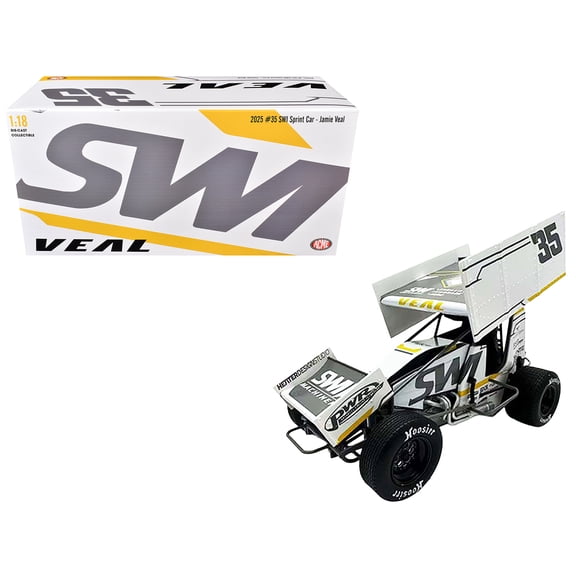 Winged Sprint Car #35 Jamie Veal "SWI Earthworks" White (2025) 1/18 Diecast Model Car by ACME