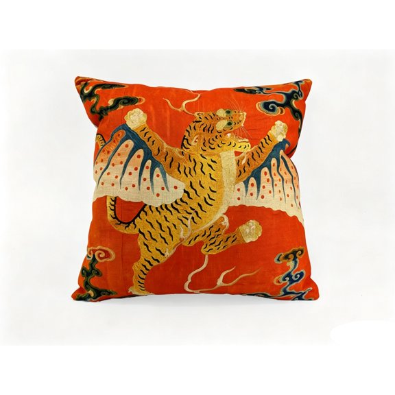 Winged Tiger Cushion Cover Like, Decorative Throw Pillow Cover, Chinoiserie Cushion Cover