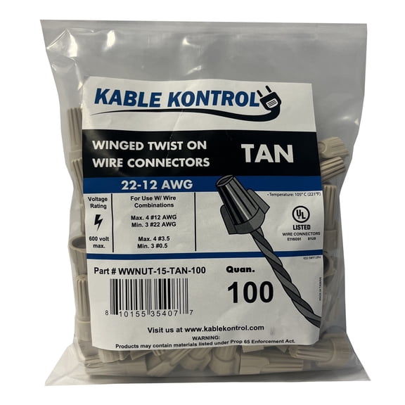 Winged Twist on Electrical Wire Connector Caps - Tan - 100 Pcs Pack