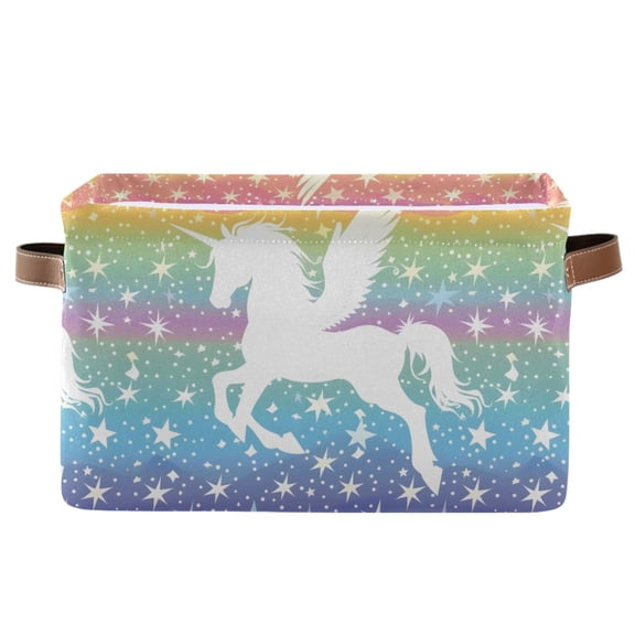 Winged Unicorn Silhouette and Stars Storage Bins with Handle Fabric Organizer Basket Foldable Box 1 Pack 14.2x10.2x8.3