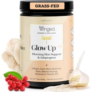 Winged Wellness Glow Up AM, Collagen Powder for Women - Morning Beauty Supplement for Glowing Skin with Grass-Fed Hydrolyzed Collagen Peptides, Lions Mane & Shatavari - 21 Servings, Unflavored