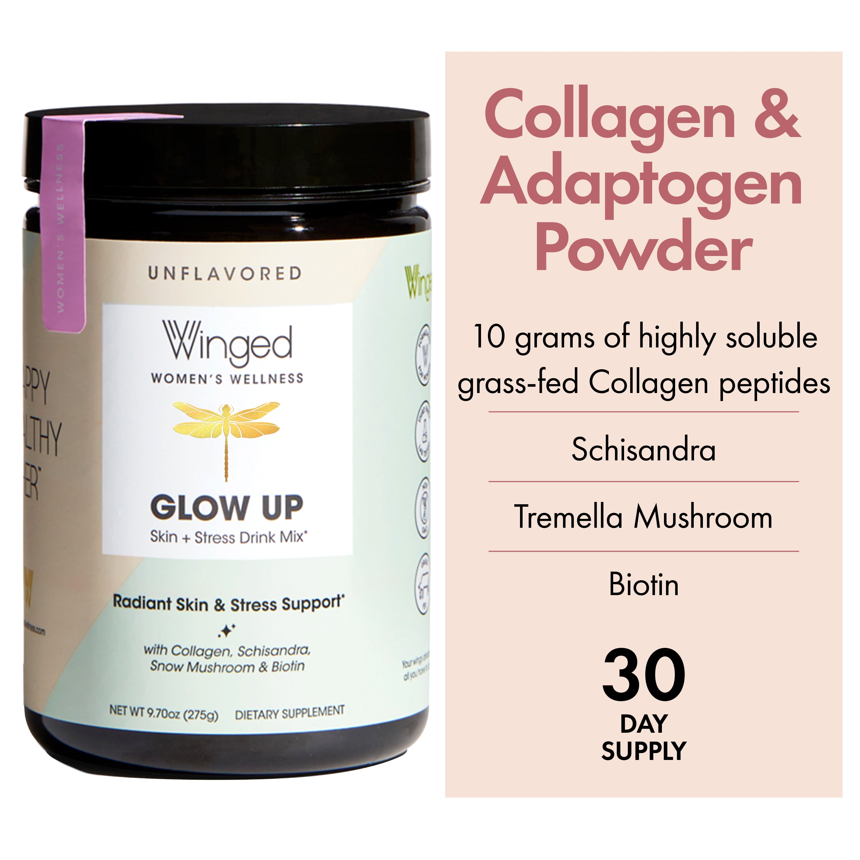Winged Wellness Beauty Blend Vegan Collagen Liquid for Hair, Skin, Nails & Stress Relief (25
