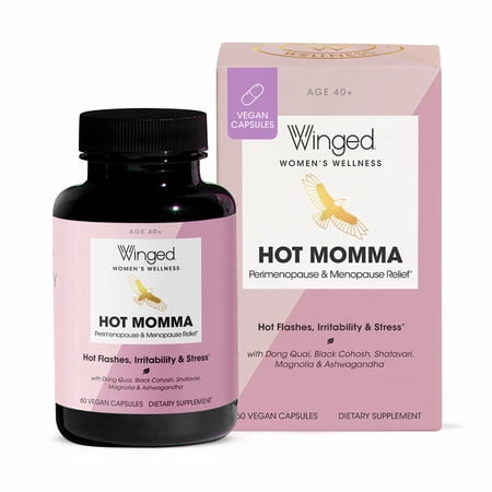 Winged Wellness Hot Momma Menopause Supplements for Women - Hormone-Free Menopause Relief Support for Hot Flashes & Night Sweats with Chaste Tree Berry, Multivitamins & Shatavari - 60 Vegan Capsules