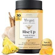 Winged Wellness Rise Up, Energy & Focus Gummies for Women - Daily Brain Boost Gummy Supplement with Natural Caffeine, Ashwagandha, B12, Nootropics Alpha-GPC & Lion’s Mane - Pineapple, 30 Gummies