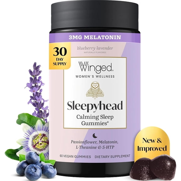 Winged Wellness Sleepyhead Gummy Supplement | Melatonin, L-Theanine, 5-HTP, Passionflower & Lemon Balm | (30 Servings)