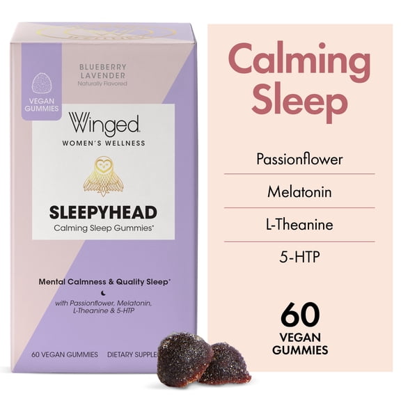 Winged Wellness Sleepyhead Gummy Supplement | Melatonin, L-Theanine, 5-HTP, Passionflower & Lemon Balm | (30 Servings)