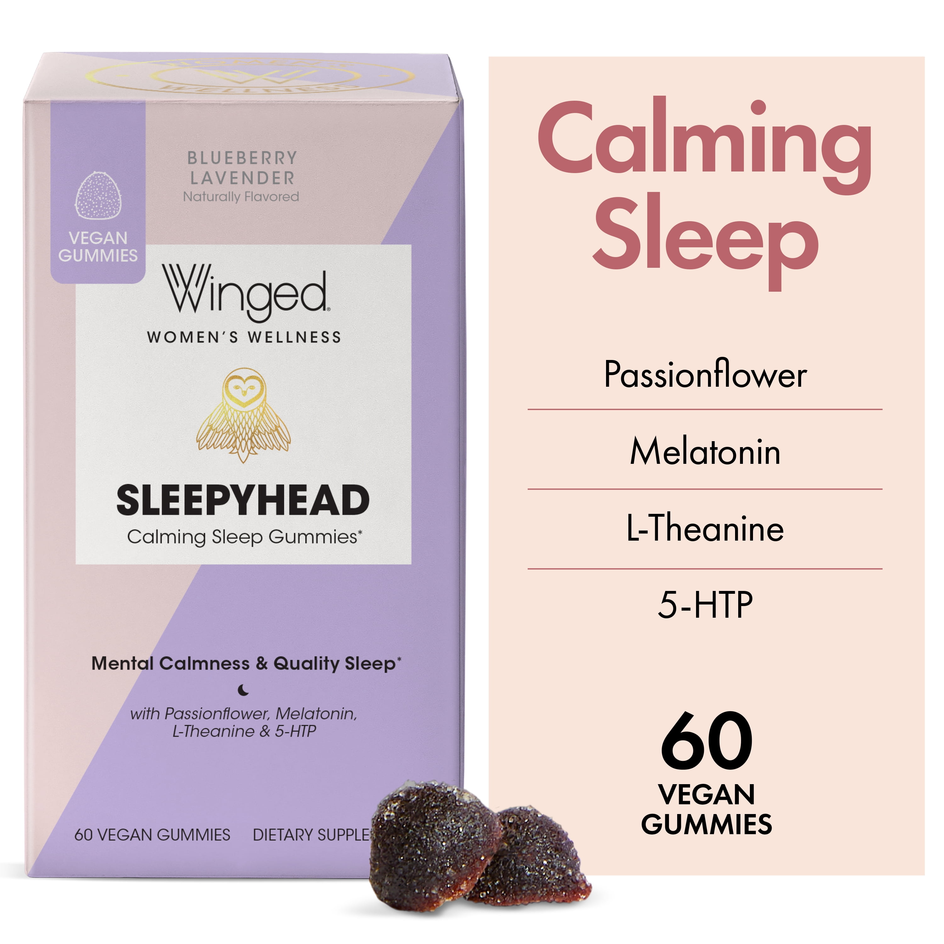 Winged Wellness Sleep Aid Gummies Melatonin, LTheanine, 5HTP, Passionflower, Lemon Balm (30