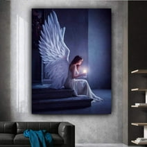 Winged angel woman canvas wall art, angel canvas painting, mekej wing canvas print