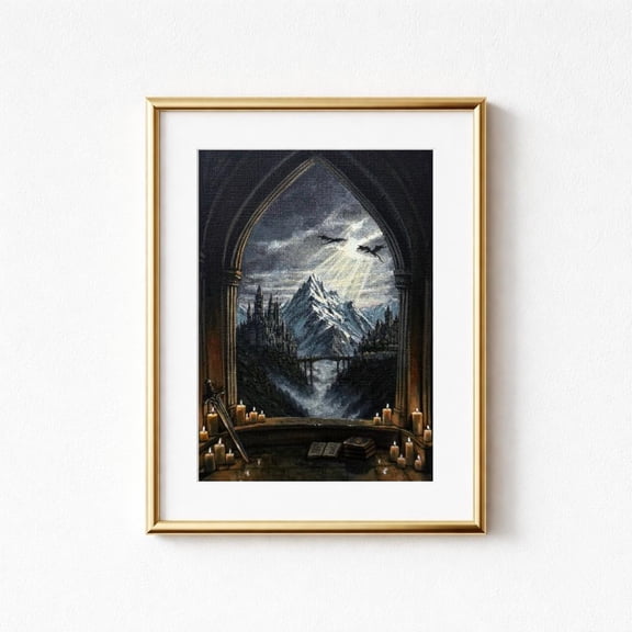 Wingfall Mountain Castle Window View Print | Fourth Wing, Reading Nook, Fantasy Art - No Frame