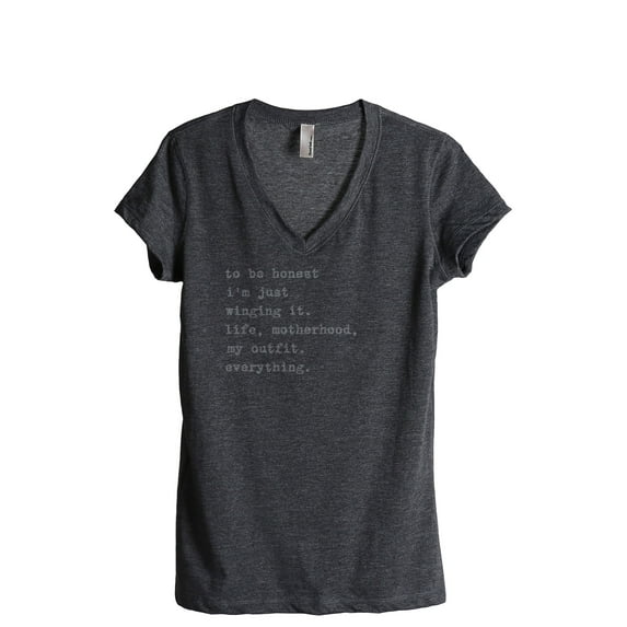 Winging It Motherhood Women's Fashion Relaxed V-Neck T-Shirt Tee Charcoal Grey Small