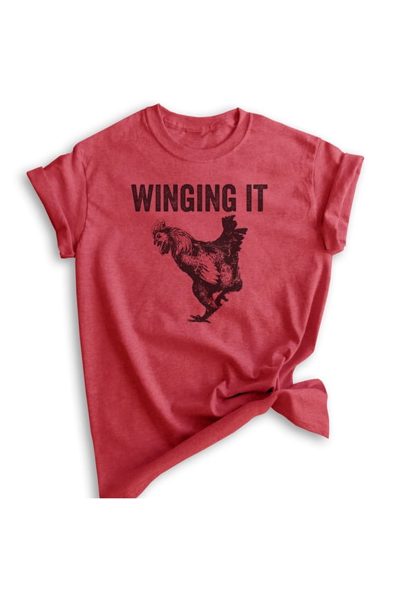 Winging It Shirt, Unisex Women's Men's Shirt, Chicken Shirt, Chicken Wing Shirt, Heather Red, Medium