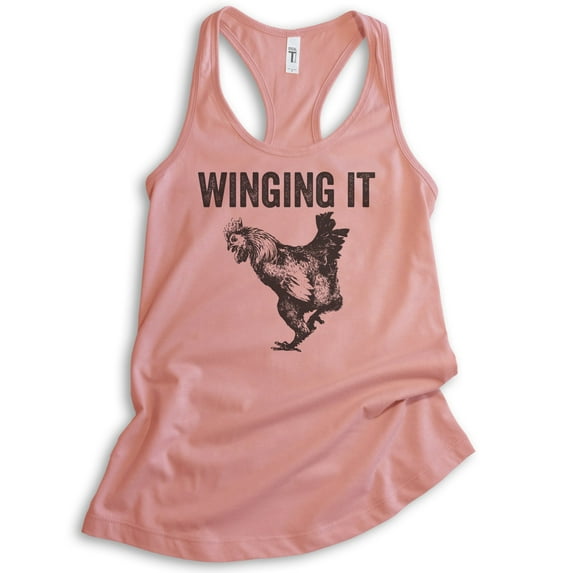 Winging It Tank Top, Ladies Racerback Tank Top, Chicken Tank, Chicken Wing Tank, Desert Pink, Large