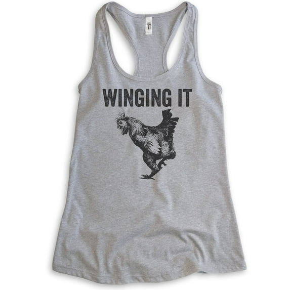 Winging It Tank Top, Ladies Racerback Tank Top, Chicken Tank, Chicken Wing Tank, Heather Gray, Medium
