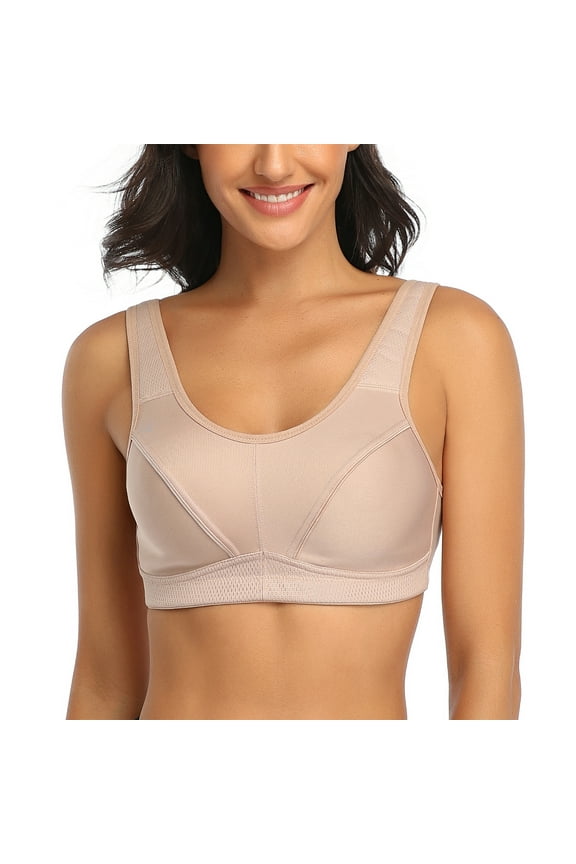 Winglove Women's Full Figure Sports Bra Bounce Control Wirefree Bra Plus Size Support Workout Bra,Beige 34DDD