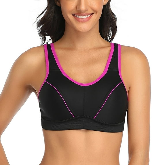 Winglove Women's Full Figure Sports Bra Bounce Control Wirefree Bra Plus Size Support Workout Bra,Black 34B