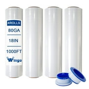 Wingo Premium Clear Stretch Wrap Film, 18"x1000'x 80Ga, 4 Rolls Pack for Moving, Shipping and Storage