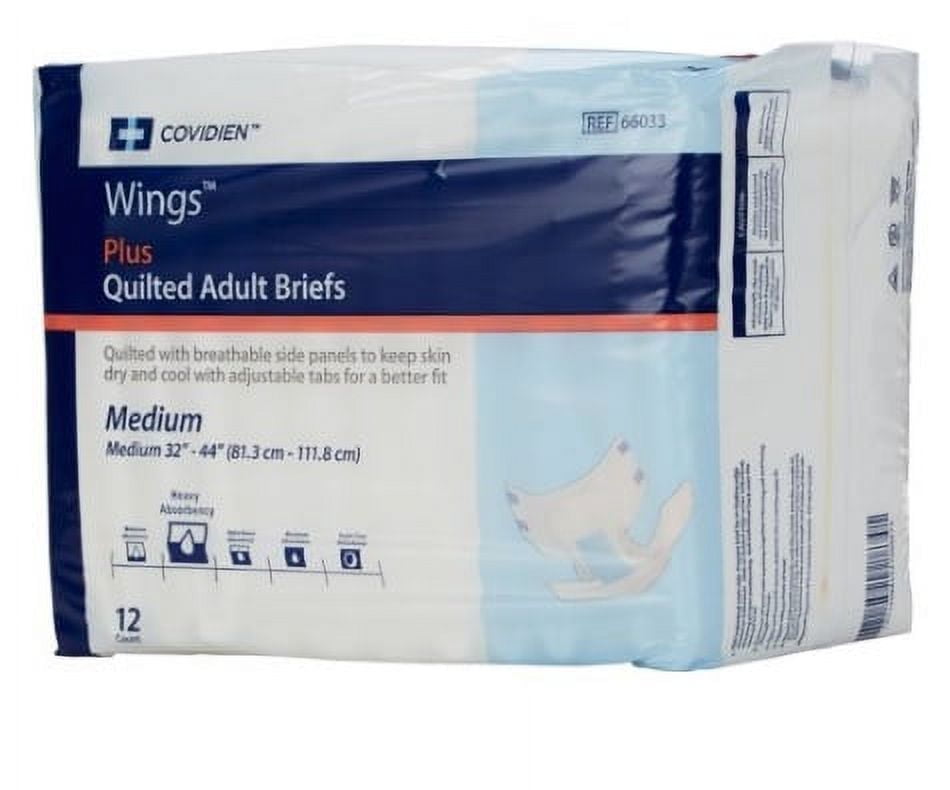 Wings Adult Brief Tab Closure Medium Disposable Heavy Absorbency, 66033 - Pack of 12