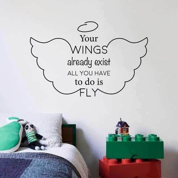 Your Wings Already Exist Baby Children Family Quote Quotes Wall Sticker Art Decal for Girls Boys Room Bedroom Nursery Kindergarten Fun Home Decor Stickers Wall Art Vinyl Decoration Size (8x10 inch)
