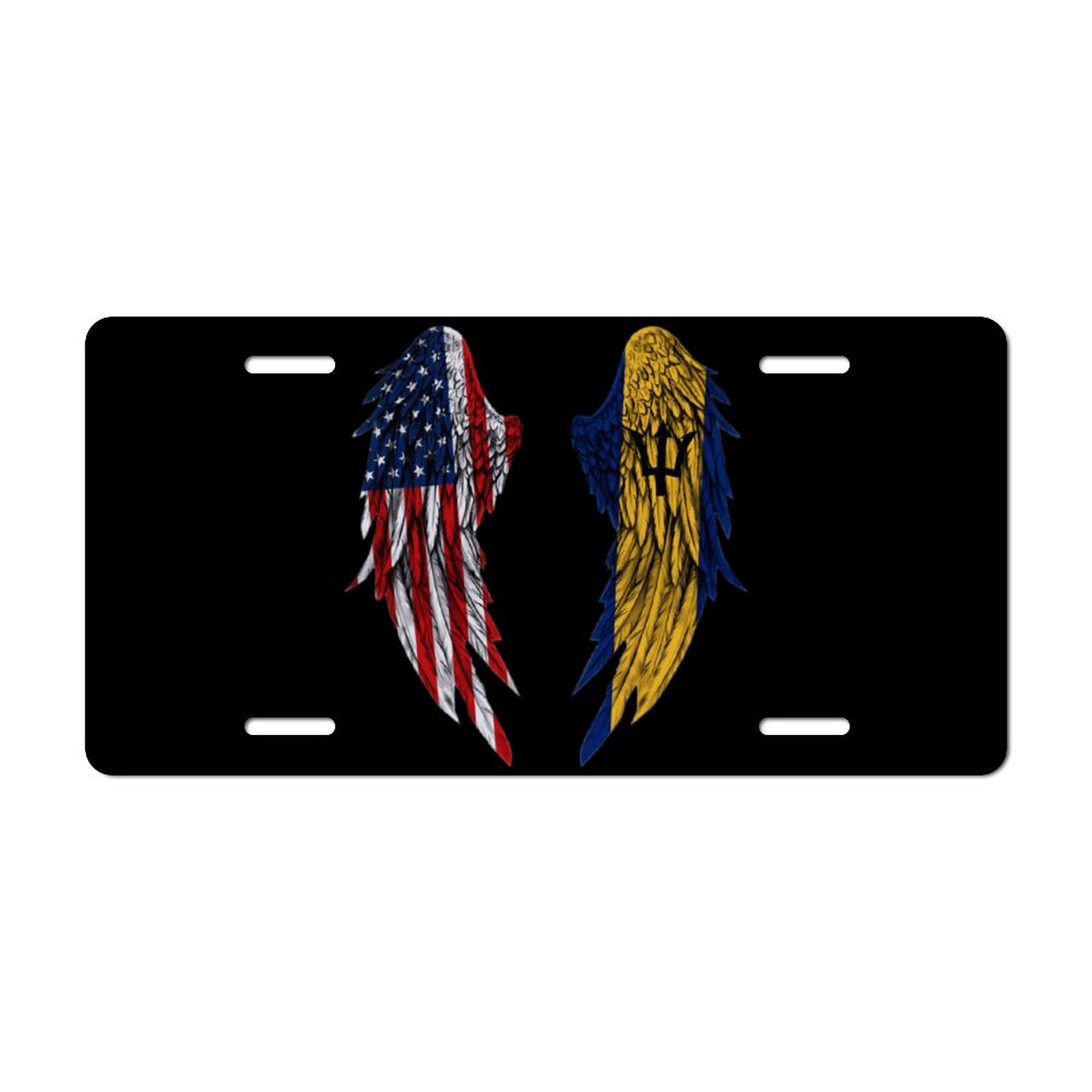 Barbados Flag Black Metal License Plate Frame For Car SUV Truck | Gloss Finish