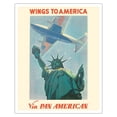 thumbnail image 1 of Wings to America - Via Pan American Airways - Statue of Liberty New York - Vintage Airline Travel Poster by Paul George Lawler c.1940 - Fine Art Matte Paper Print (Unframed) 16x20in, 1 of 4