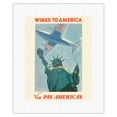 thumbnail image 1 of Wings to America - Via - Statue of Liberty New York - Vintage Airline Travel Poster by Paul George Lawler c.1940 - Fine Art Rolled Canvas Print 11in x 14in, 1 of 4