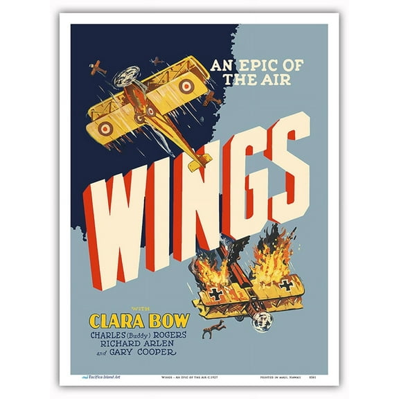 Wings - An Epic of the Air - Starring Clara Bow and Gary Cooper - First Oscar Winner for Best Picture - Vintage Film Movie Poster c.1927 - Master Art Print (Unframed) 9in x 12in