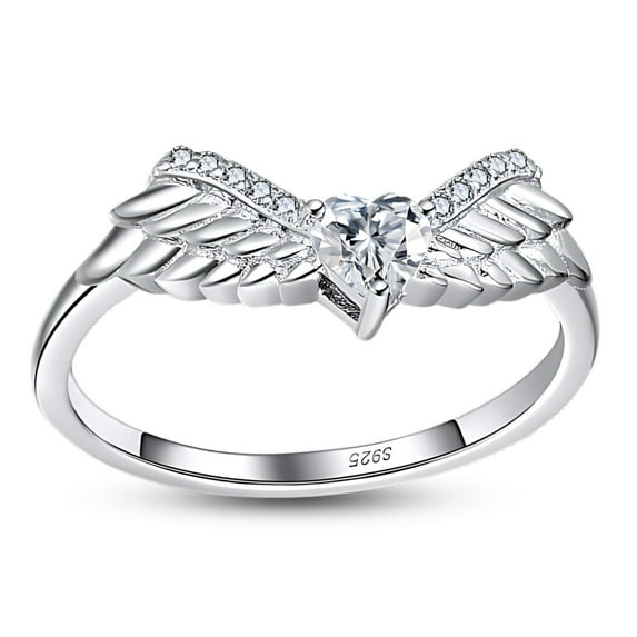 Wings Anniversary Ring Enhancer for Women Heart Cut CZ Sterling Silver Ginger Lyne Collection