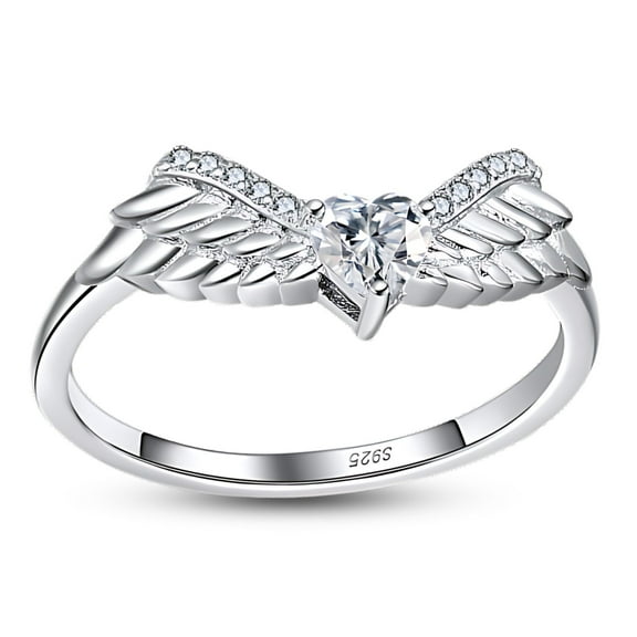 Wings Anniversary Ring Enhancer for Women Heart Cut CZ Sterling Silver Ginger Lyne Collection