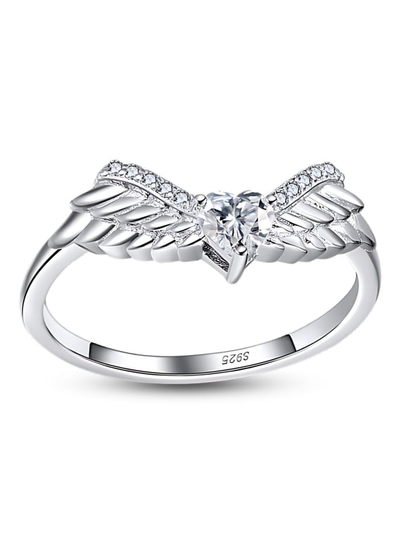 Wings Anniversary Ring Enhancer for Women Heart Cut CZ Sterling Silver Ginger Lyne Collection